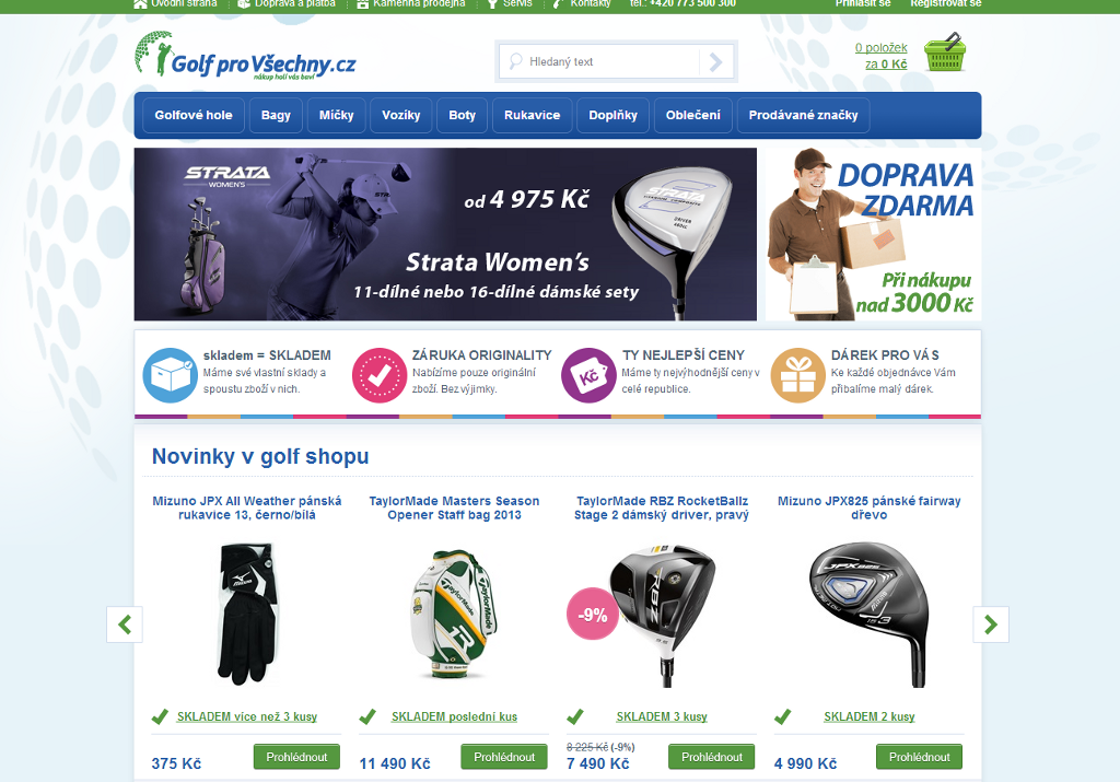 E-shop Golf pro Všechny.cz bežící na platformě Interlink