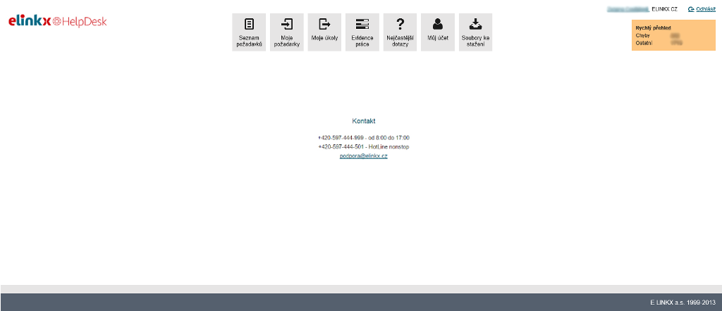 Aplikace pro řešení klientských požadavků HelpDesk - homepage